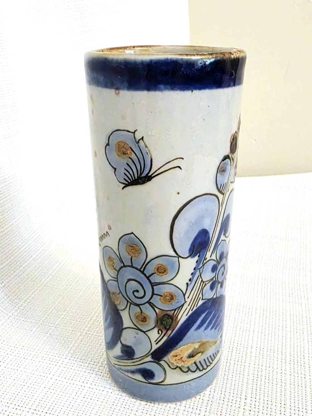 Tonala Pottery Vase Tumbler Ken Edwards Stoneware 9" Cylinder El Palomar Mexico